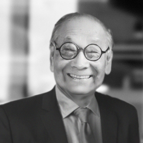 A headshot of I.M. Pei in black and white