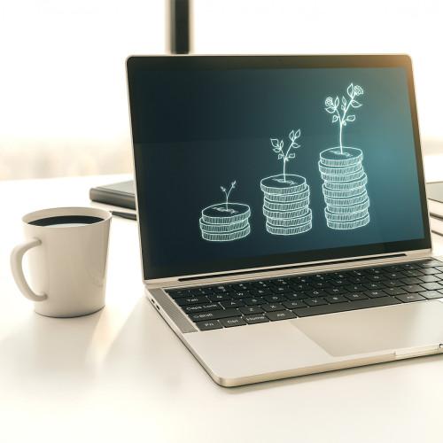 A computer screen with graphics of potted plants on it